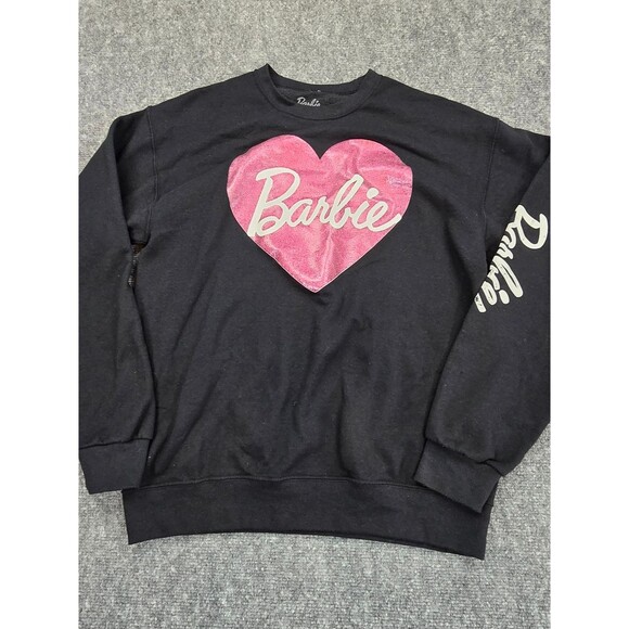 Barbie Sweaters - Barbie Sweatshirt Womens M Black Pink Heart Logo Crewneck Graphic Pullover